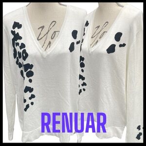NWT RENUAR Off White/Black Microbead Animal Print V-Neck Sweater (XXL)